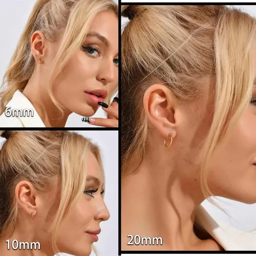 Vista 2 de Aretes de aro ligeros y pequeños de oro para mujer, aretes de aro abiertos de oro de 14 quilates, hipoalergénicos, pequeños aretes de aro en oro