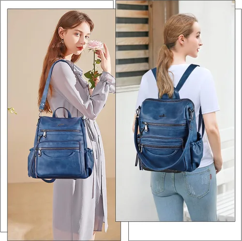 Vista 34 de Bolsos mochila monedero de piel sintética para mujer, bolsas con zíper, mochilas de hombro casuales