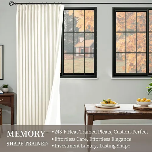 Vista 2 de YZ HOME Cortinas opacas con pliegues pellizco de lino texturizado de 102 pulgadas de largo, 2 paneles para dormitorio, pestañas traseras con riel
