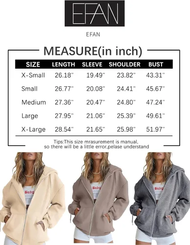 Vista 6 de EFAN lindas sudaderas con capucha para chica adolescente, chaqueta extragrande para el otoño, informales estilo año 2000 (Y2K), con cordón