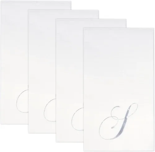 Vista 5 de Gift Boutique 100 Servilletas Blancas para Invitados con Monograma Plateado Letra S Paquete de Papel Desechable Elegante Servilleta de Mano
