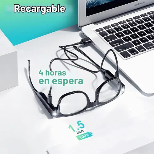 Vista 2 de SKYWAY Gafas de Lectura con Luz Recargables, Lectores LED Brillantes con Luces, Lentes de Visión Clara, Unisex