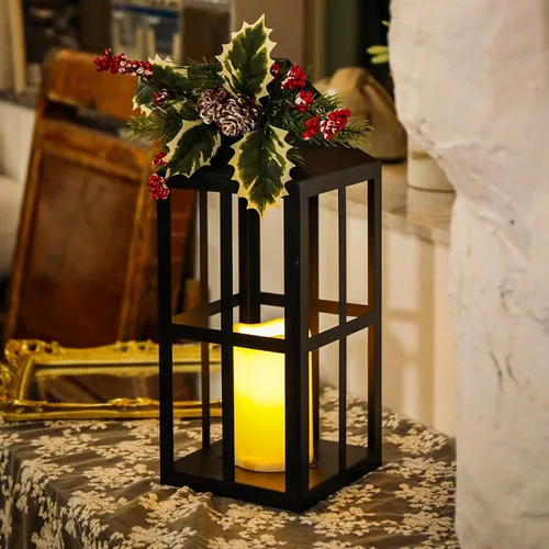 Vista 3 de Bdor Christmas Lanterns 2 Pack with LED Candles for Christmas Porch Decor