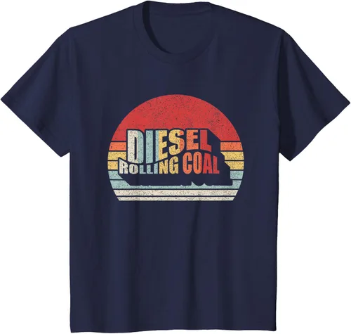 Vista 51 de Camiseta de camión diésel con motor diésel retro y divertido de carbón, Negro