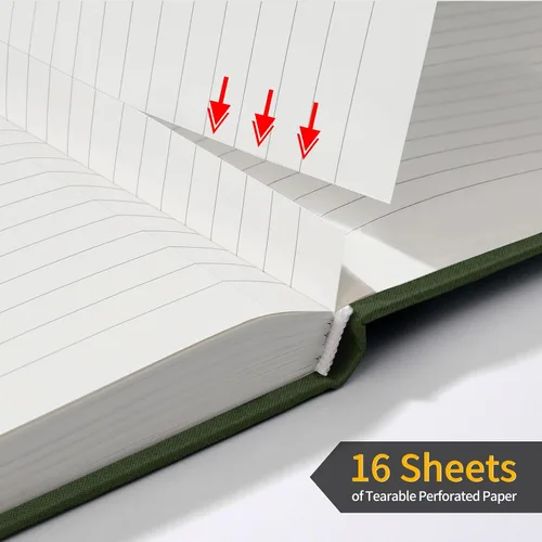 Vista 4 de Annecy - Libreta de rayas tipo diario, diario de cuero de tapa dura para mujeres y hombres, 160 páginas numeradas, tamaño mediano de 5.5 x 8.25 Verde