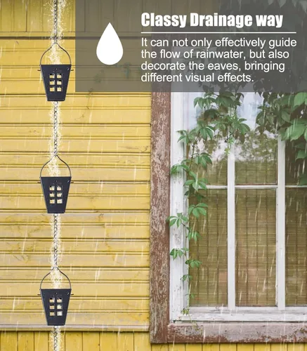 Vista 3 de Rain Chain Aluminium Alloy Square Rain Catcher Chain, Adjustable Gutter Rain Chain, Hanging Divert Water Downspout Chain for