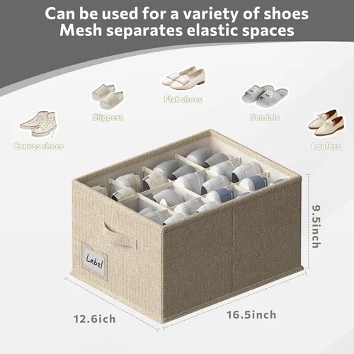 Vista 3 de FHSQX Paquete de 2 organizadores de zapatos para armario, se adapta a hasta 24 pares, contenedores de almacenamiento de zapatos de tela, Beige