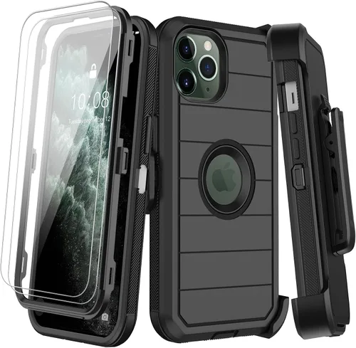 Vista 17 de KECAI Funda para iPhone 11 Pro con estuche de clip para cinturón, protector de pantalla integrado, resistente a prueba de golpes, protección contra