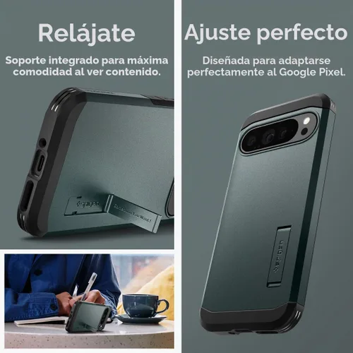 Vista 7 de Spigen Tough Armor - Funda diseñada para Pixel 9 Pro XL (2024) [Protección de grado militar] [Soporte con patas] - Verde abismo