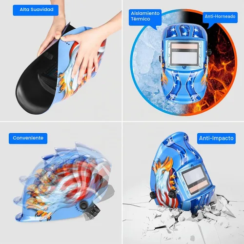 Vista 5 de Casco de Soldadura con Oscurecimiento Automático de Color Verdadero con Rango de Sombra Ajustable 4/9-13 para Máscara de Soldador TIG MIG ARC Azul
