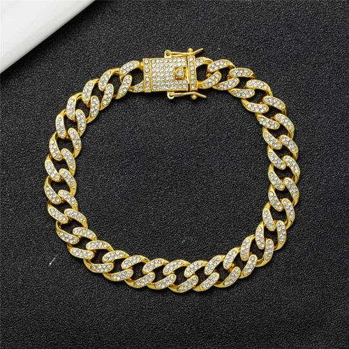 Vista 5 de Pulsera tobillera de eslabones cubanos para mujeres, hombres, adolescentes y niñas, hip-hop chapada en oro de 18 quilatesoro blanco con diamantes