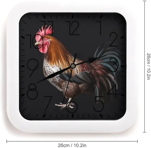 Vista 2 de 10" Square Modern Wall Clock,Animal Cockerel Print Kitchen Clocks Wall Battery Operated,Silent Non Ticking Unique Funny Cute Wall Clock for Living