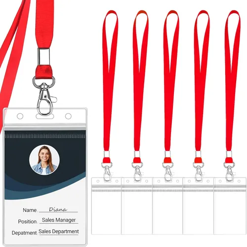 Vista 9 de Soporte transparente para tarjetas de identificación con cordón, a prueba de agua, pantalla vertical, protector de tarjeta de identificación