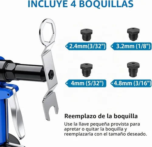 Vista 7 de AUTOUTLET Kit de pistola de remache neumática, remachadora resistente, 4 tamaños, herramienta de remachado hidráulico de aire para campos