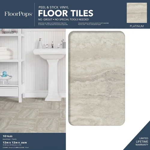 Vista 2 de FloorPops FP3327 Platinum - Azulejos de suelo para despegar y pegar, color gris (paquete de 2)