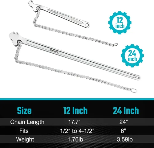 Vista 7 de DURATECH Pequeña llave giratoria para filtro de aceite, llave de cadena de 12 pulgadas