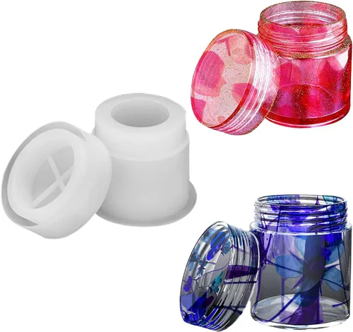 Vista 5 de Moldes de resina de 4 estilos para manualidades, tarro de almacenamiento de botellas con tapa, kit de moldes de epoxi de cristal, herramienta