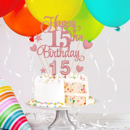 Vista 5 de El juego de decoraciones para tartas de cumpleaños de 15 años incluye velas digitales 1 y 5 números 15 velas para tartas y adornos de feliz Serie