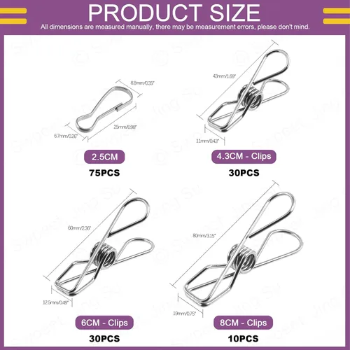 Vista 5 de Swpeet 195pcs Clip de alambre de metal multiusos a prueba de viento pinzas de metal clips titulares