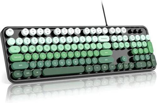 Vista 17 de MOFII Computer Keyboard Wired,Round Key Retro Typewriter Keyboard Full Size USB Plug and Play, for Laptop, PC, Desktop, Windows