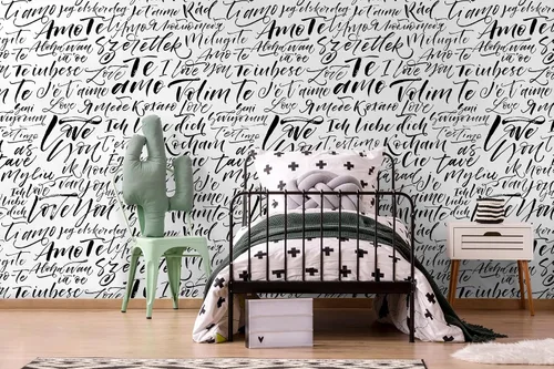 Vista 4 de Murwall Hand Drawing Text Wallpaper Modern Calligraphy Hand Drawn Wall Mural Love Letter Drawing Art Wallpaper