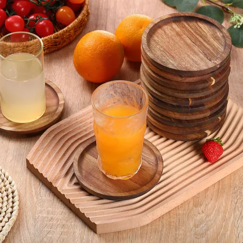 Vista 4 de Gejoy - Juego de 20 posavasos de madera de acacia para bebidas de 5 Posavasos de madera apilables naturales a granel para protección de mesa