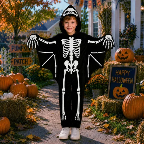 Vista 3 de Weixinbuy Disfraz de esqueleto de Halloween para niños que brillan en la Negro #2