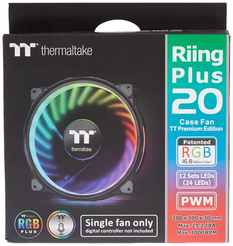 Vista 8 de Thermaltake Riing Plus 12 RGB TT Premium Edition 4.724 in Circular habilitado por software 12 LED RGB Riing Case/ventilador de radiador - Paquete