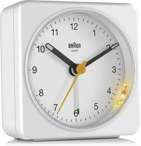 Vista 9 de Braun Reloj despertador analógico clásico con repetición y luz, movimiento de barrido de cuarzo silencioso, alarma de pitido Crescendo en blanco