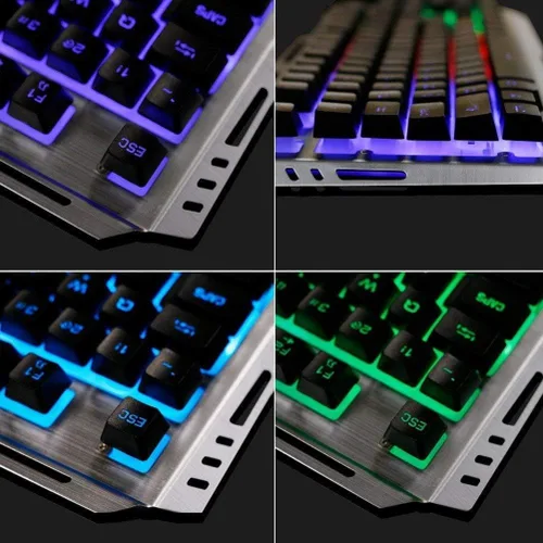 Vista 3 de Combo de teclado y mouse con retroiluminación con cable, colorido juego de teclado de mouse iluminado, combo de teclado USB gamer, teclado LED