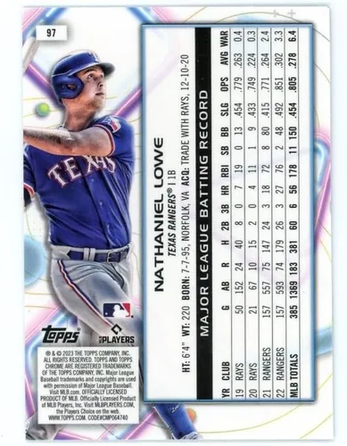 Vista 2 de TOPPS COSMIC CROMO #97 NATHANIEL LOWE TEXAS RANGERS TARJETA OFICIAL DE LA MLB