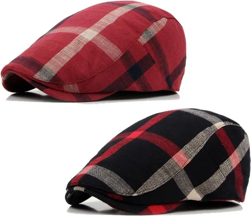 Vista 10 de Paquete de 2 gorras planas de algodón a cuadros para hombre, diseño de Ivy Cabbie Golf Gatsby