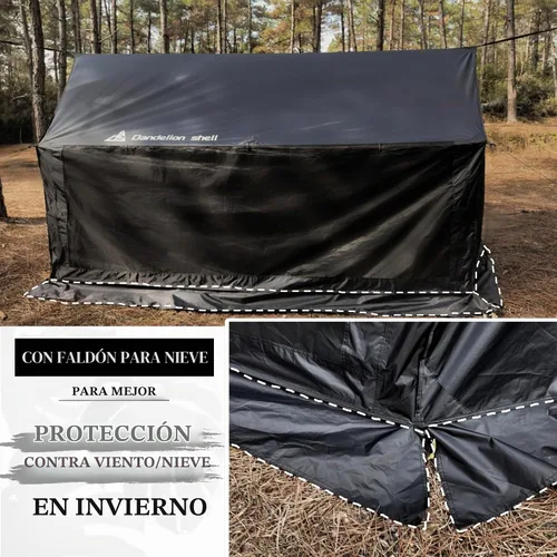 Vista 5 de Dandelion Shell Tienda de campaña caliente hamaca con gato de estufa y ventanas de malla de doble cara, tienda de campaña de pared espaciosa