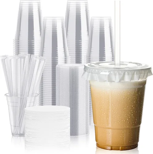 Vista 9 de JOLLY CHEF 200 juegos de vasos de plástico transparente de 9 onzas con tapas de cúpula y forros de papel, vasos de postre de plástico con tapas