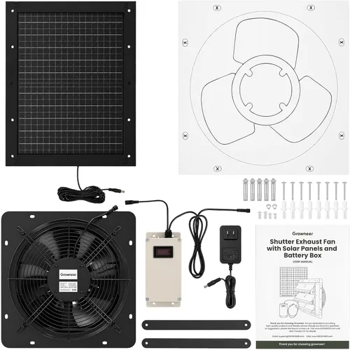 Vista 9 de GROWNEER Ventilador de Escape con Energía Solar, Panel Solar de 30W+Ventiladores Solares de Alta Velocidad de 12 pulgadas con Adaptador