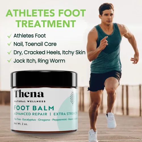 Vista 4 de Thena Athletes - Crema para pies extra fuerte, alivio herbario con árbol de té, neem y mentol, bálsamo de tratamiento de pies de atletas para pies