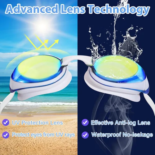 Vista 5 de Water Space Paquete de 2 gafas de natación con 3 piezas de nariz para niños jóvenes de 6 a 16 años, lentes espejadas, protección UV, antivaho y sin