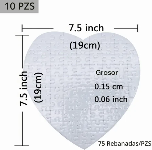 Vista 2 de 10 juegos de rompecabezas de sublimación en blanco en forma de corazón con 75 piezas DIY prensa de calor manualidades transferencia térmica