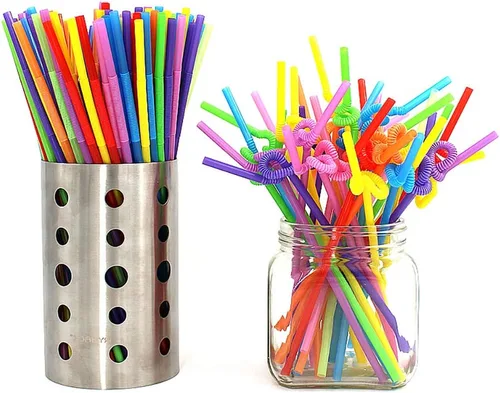 Vista 3 de ALINK 100 popotes desechables de plástico de colores surtidos, pajitas flexibles de 10.2 pulgadas de largo para fiestas