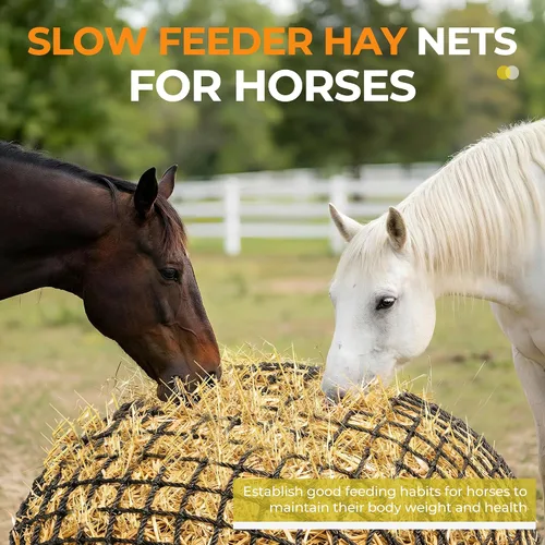 Vista 6 de FRUITEAM Red de heno de pacas redondas de 6 pies para caballos, alimentador de pacas redondas con agujero de 2 pulgadas, redes de heno para caballos