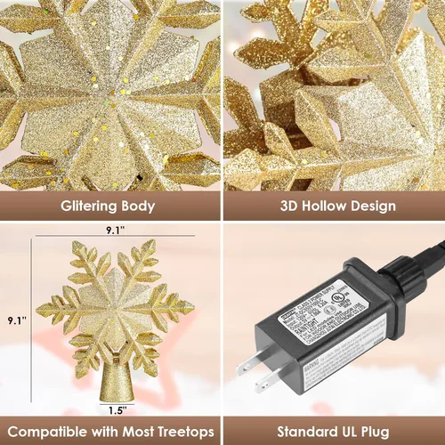 Vista 5 de Decoración para árbol de Navidad con luz de proyector, 6 efectos HD, purpurina 3D dorada para árbol de Navidad, luces de proyector de Navidad