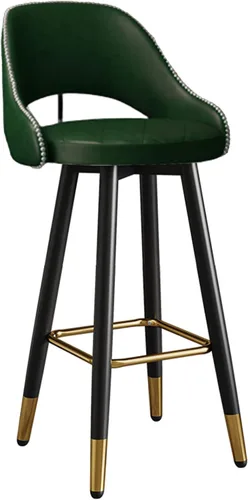 Vista 9 de LAJUU Taburetes de bar, silla alta giratoria, respaldo curvado de cuero, taburete de recepción con reposapiés de metal y patas de latón/naranja/25.6