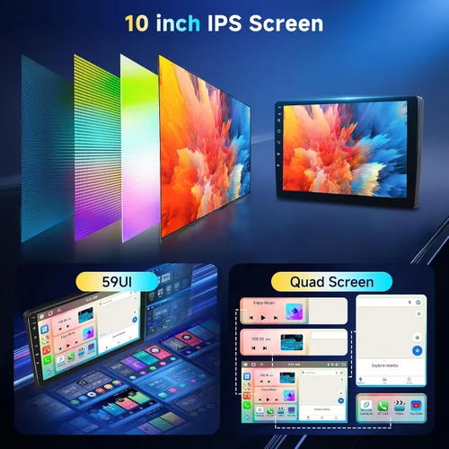 Vista 4 de 6G+128G 8-Core Android Estéreo de coche de doble DIN de 10.1 pulgadas con pantalla táctil IPS, Carplay inalámbrico, Android Auto, radio de coche