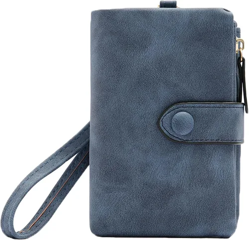 Vista 9 de Billetera pequeña de cuero para mujer, pulsera RFID plegable para mujer, con ranuras para tarjetas, monedero con cremallera para ventana