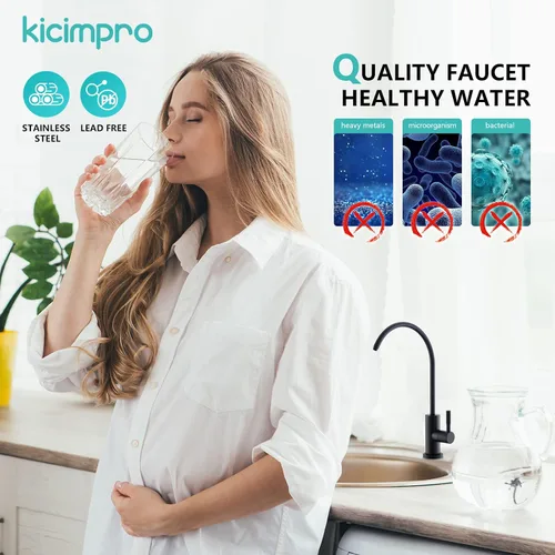 Vista 3 de Grifo de cocina Kicimpro de acero inoxidable con acabado negro mate RO, grifo de filtro de agua para fregadero de 0.59-1.37 pulgadas, grifo