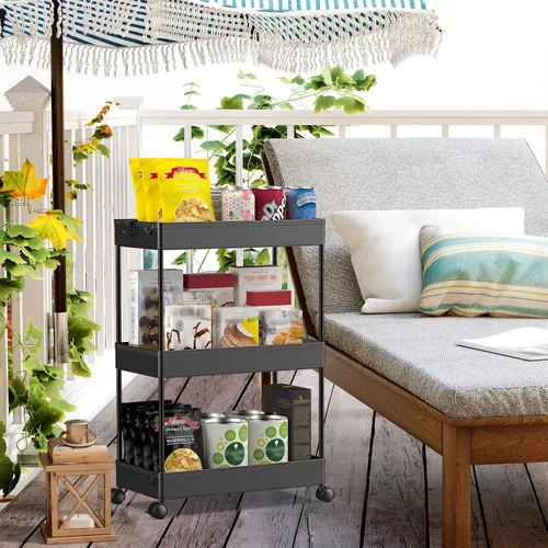 Vista 7 de SPACEKEEPER Carrito de Almacenamiento Rodante de 3 Niveles Organizadores de Carrito de Baño con Ruedas Organización de Cuarto de Lavandería Unidad