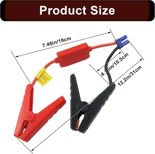 Vista 2 de Cable de arranque EC5 con abrazaderas de batería Conector EC5, cable de puente de emergencia, clips de cocodrilo, 12V portátil de emergencia 10AWG