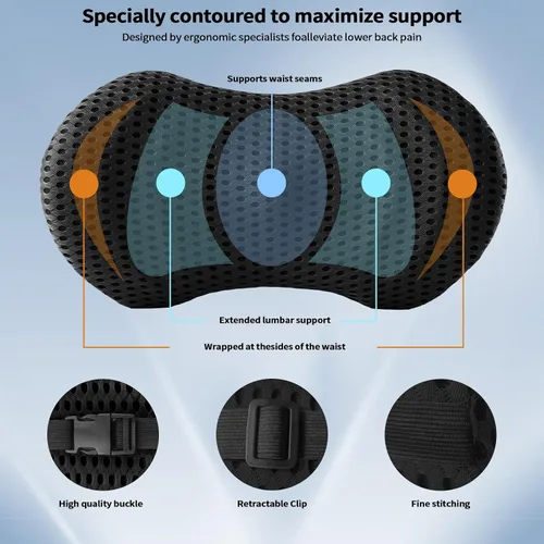 Vista 7 de Almohada de apoyo lumbar con correas ajustables para aliviar el dolor de espalda baja. Almohada de apoyo lumbar de espuma viscoelástica