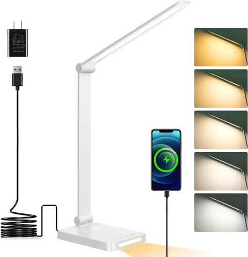 Vista 7 de Lámpara de escritorio LED con puertos USB, lámparas de escritorio táctiles para oficina en casa con 5 modos 3 Brightness Desk Light with Small