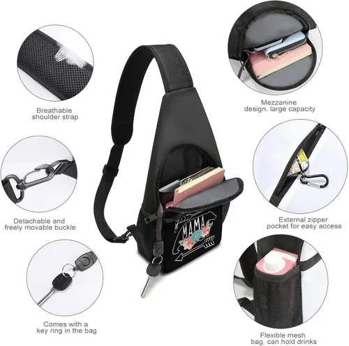 Vista 4 de Mama Bear - Mochila cruzada para el hombro, mochila de viaje, senderismo, mochila casual para el pecho para mujeres y hombres, talla única